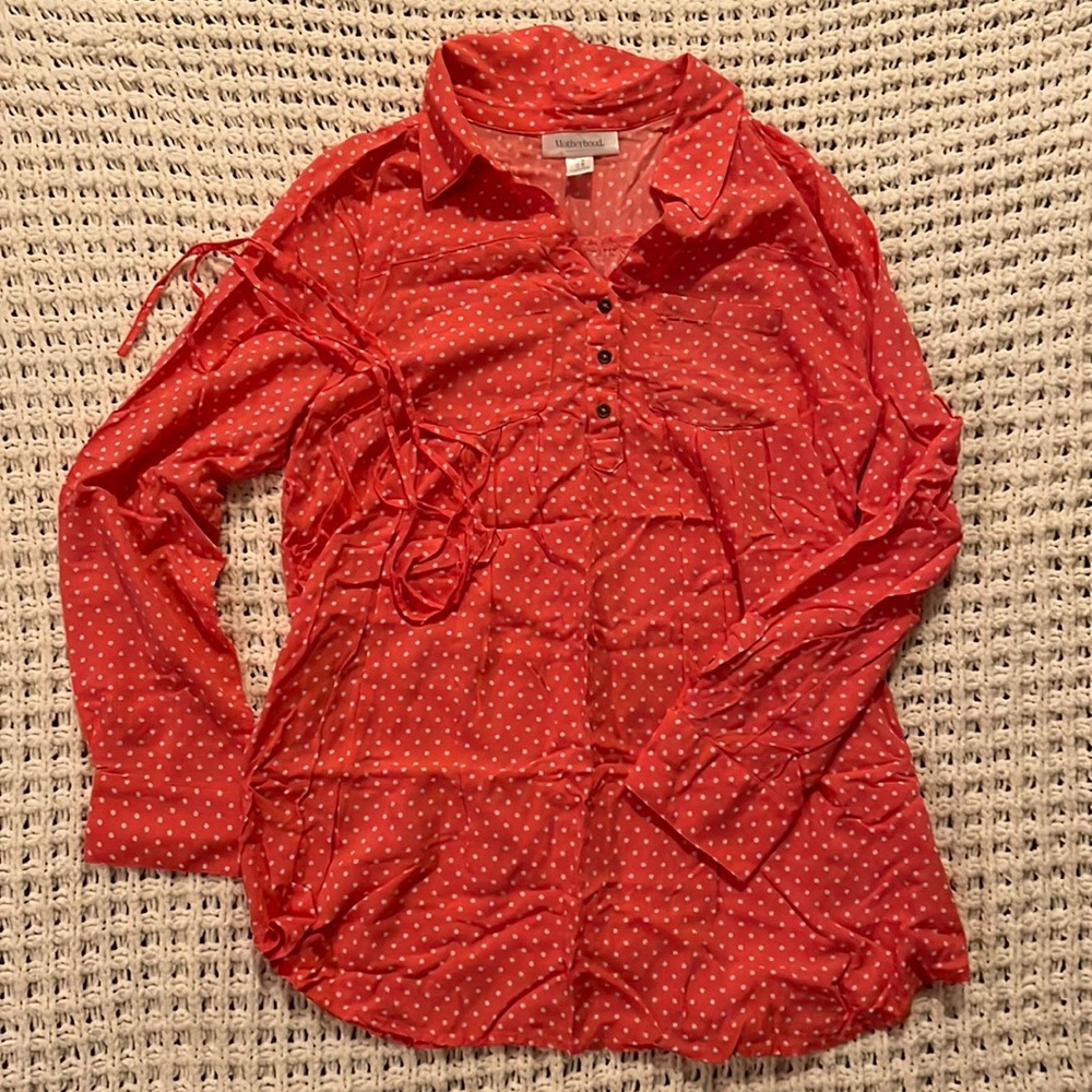 Pink polka dot maternity top